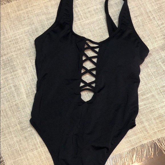 The Bikini Lab Lace Front Blk One Piece Swimsuit M - Picture 6 of 13